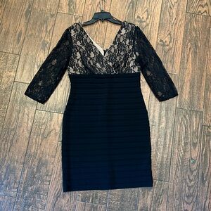 Adrianna Papell Black and Tan Lace Cocktail Dress